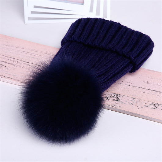 Gorro de Lana con Pompón de Piel Real de Mapache y Zorro - Image 27
