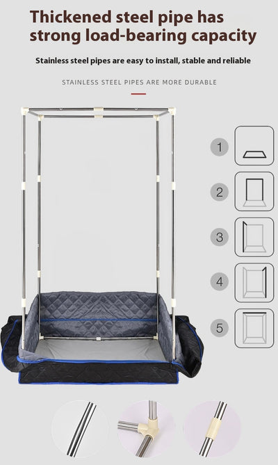 Portable brown quilted full body sauna room with steam generator, remote control, and accessories on a white background. - Image 14