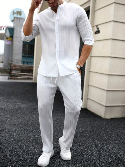 Conjunto de Camisa y Pantalón Liso Primavera Verano para Hombre - Image 6