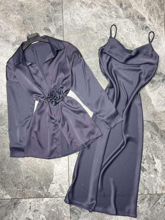 Conjunto de Falda con Tirantes de Encaje y Blusa Satinada - Image 7