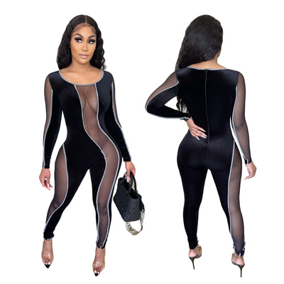 Jumpsuit Ajustado Sexy con Detalles en Malla - Image 3