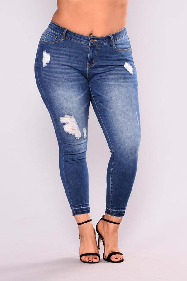 Jeans Elásticos Ajustados con Rotos Desgarrados