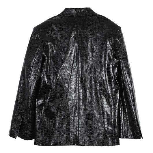 Blazer de Cuero con Patrón Otoñal para Mujer - Corte Holgado - Image 4