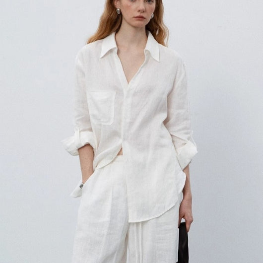 Blusa Lino Blanco Mujer Verano Suelta y Transpirable - Image 8