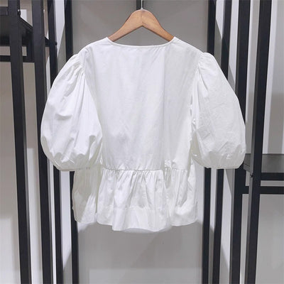 Blusa Femenina Cuello Redondo con Lazo y Mangas Globo - Image 4