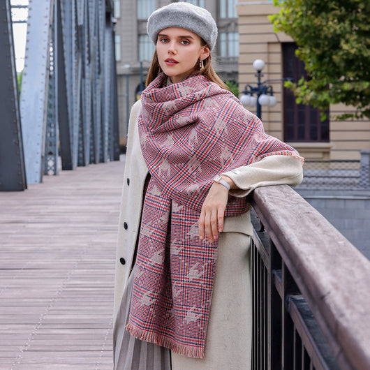 Bufanda Cálida con Estampado Pata de Gallo para Mujer - Image 3
