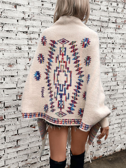 Rebozo Étnico Geométrico Pop con Borlas Artesanales - Image 26