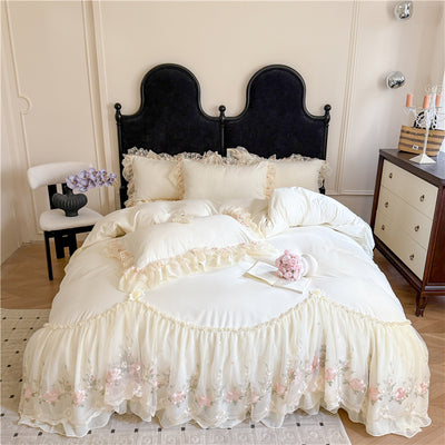 Juego de Cama Cuatro Piezas con Encaje Bordado en Algodón Chiffon - Image 7