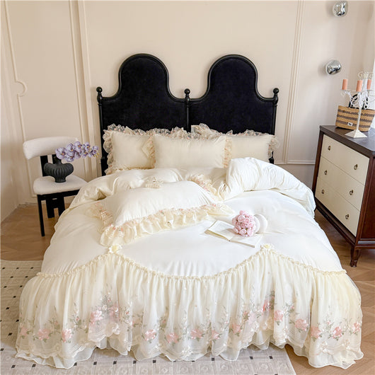 Juego de Cama Cuatro Piezas con Encaje Bordado en Algodón Chiffon - Image 7