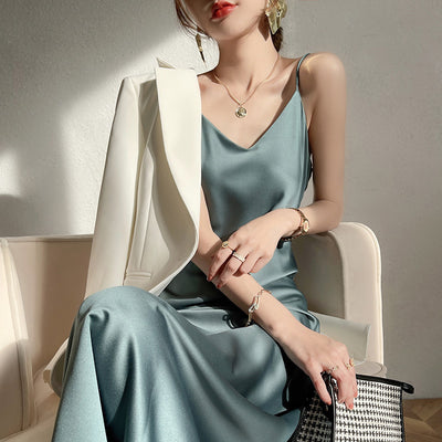Vestido Largo Temperamento Francés para Mujer con Tirantes - Image 5