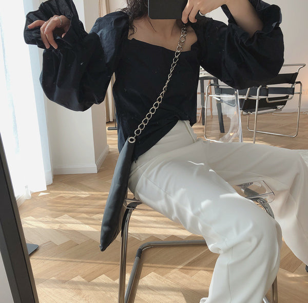 Blusa Blanca Cuello Cuadrado Estilo Coreano