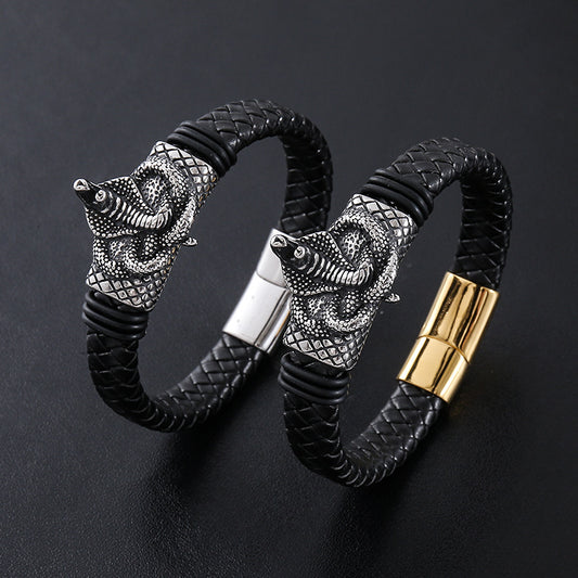 Pulsera de Cuero con Cierre Magnético y Animal Personalizado para Hombre