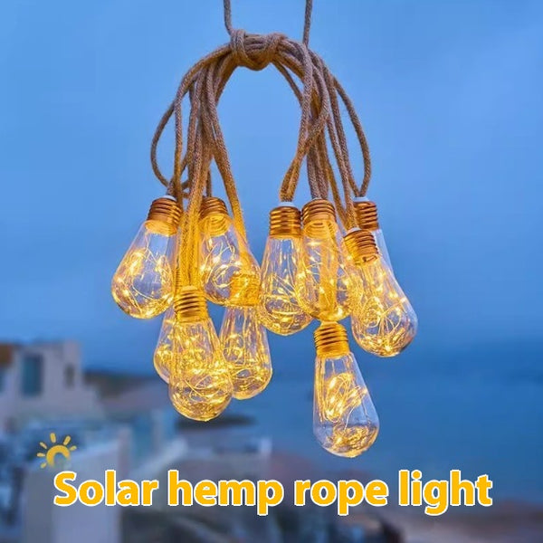 Cadena de Luces Solar Impermeable con Cuerda de Cáñamo para Camping y Decoración