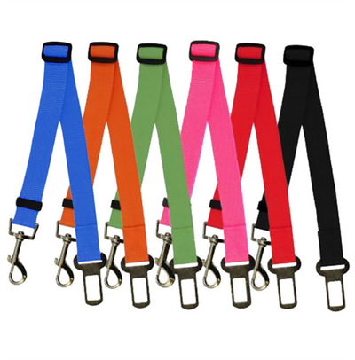 Red adjustable car safety belt for dogs with a metal seatbelt buckle and a silver swivel snap hook. - Image 20