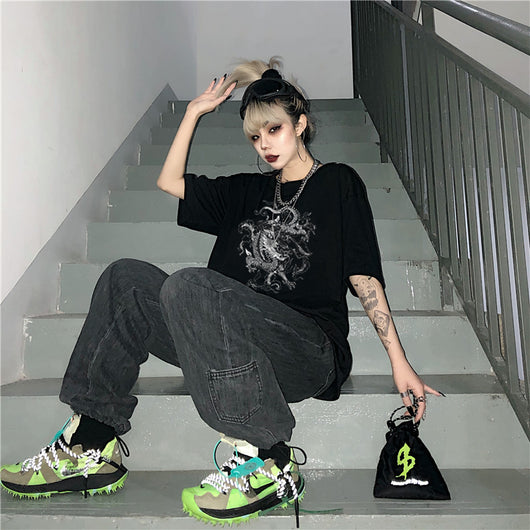 Playera Ulzzang Gótica Dragon Punk - Estilo Coreano Alternativo - Image 8