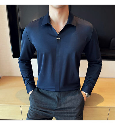Camisa Manga Larga Cuello V sin Planchado - Image 22