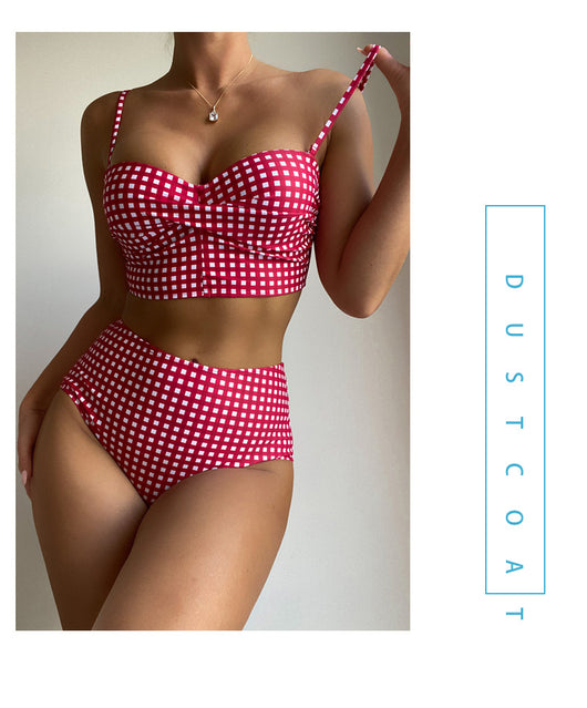 Bikini de Cintura Alta Estampado Cuadros con Abertura Sexy - Image 11