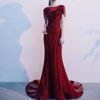Vestido de Noche Sirena en Rojo Vino para Novia - Image 2