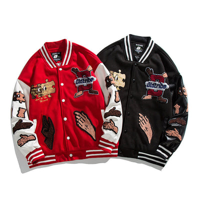 Chaqueta Beisbolera Hombre Estampado Creativo Oversized