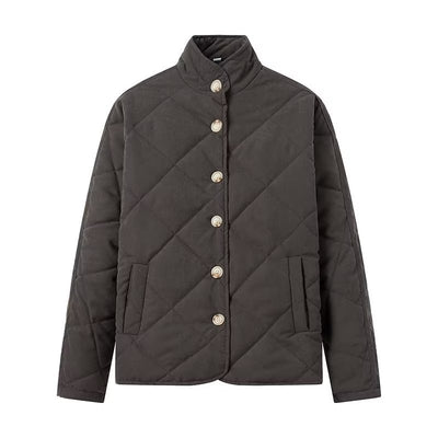Abrigo Acolchado de Algodón con Cuello Alzado y Diseño Rombo Europeo - Image 2