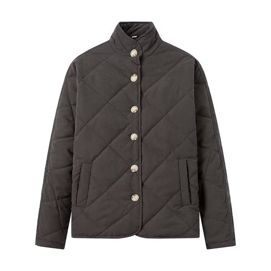 Abrigo Acolchado de Algodón con Cuello Alzado y Diseño Rombo Europeo - Image 2