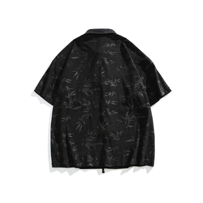 Camisa Retro Bambú Estilo Chino con Patrón Oscuro de Manga Corta para Hombre - Image 33