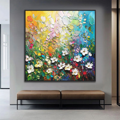 Cuadro Abstracto al Óleo con Flores 3D - Pintura Hecha a Mano con Espátula para Sala y Comedor - Image 9