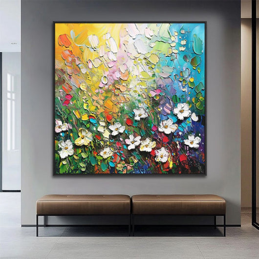 Cuadro Abstracto al Óleo con Flores 3D - Pintura Hecha a Mano con Espátula para Sala y Comedor - Image 9