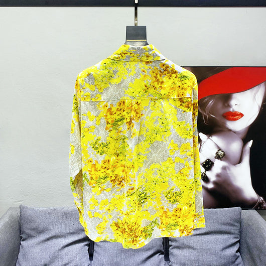 Camisa Hawaiana Amarilla Suelta con Hombreras Acolchadas para Hombre - Image 8