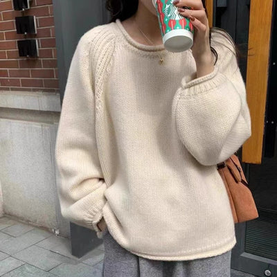 Suéter Tejido de Cuello Alto en Colores Sólidos - Estilo Relajado