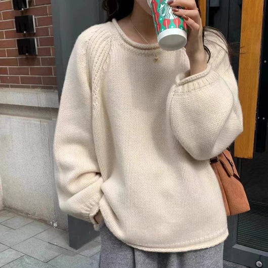 Suéter Tejido de Cuello Alto en Colores Sólidos - Estilo Relajado
