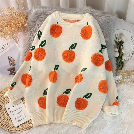 Suéter Suelto para Mujer con Estampado de Frutas Jacquard - Image 2