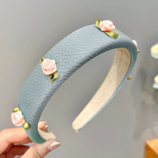Bandas para Cabello y Cara con Perlas Mesh Floral Azul - Image 4