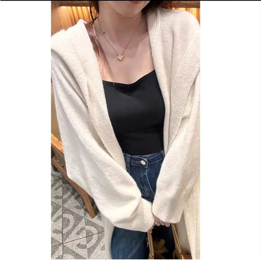 Cardigan Largo con Capucha Estilo Coreano Tejido para Mujer - Image 4