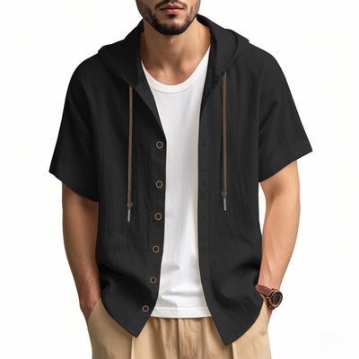 Camisa Suelta con Capucha y Manga Corta para Hombre - Image 23