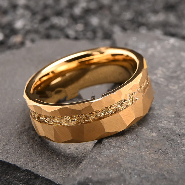 Anillo de Tungsteno con Incrustación de Oro Laminado - Estilo Europeo Moderno