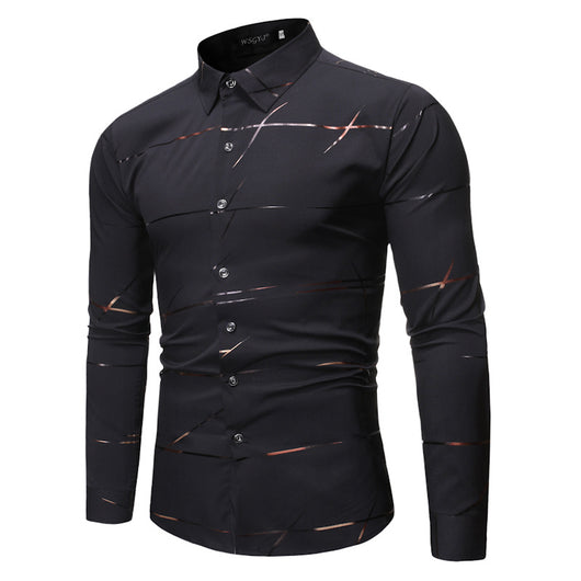 Camisa Manga Larga con Diseño de Cuello y Estampado Dorado para Hombre - Image 2