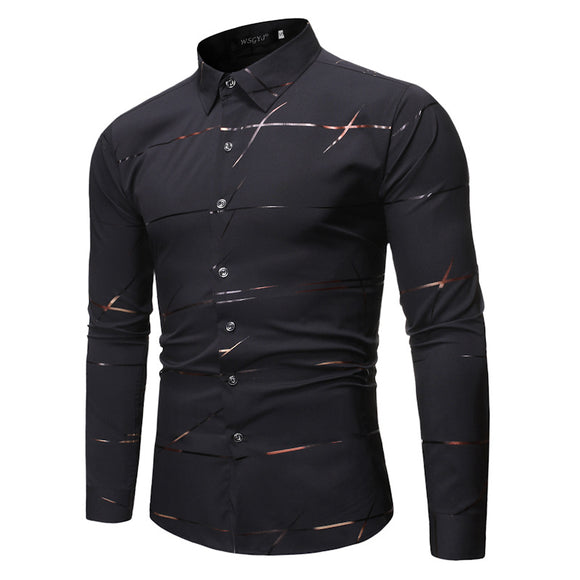 Camisa Manga Larga con Diseño de Cuello y Estampado Dorado para Hombre