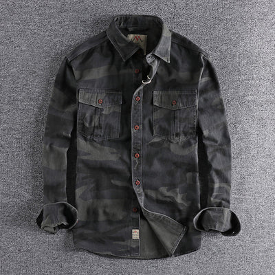 Camisa Overol Camuflado Lavado Clásico Manga Larga para Hombre - Image 15