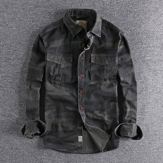 Camisa Overol Camuflado Lavado Clásico Manga Larga para Hombre - Image 15