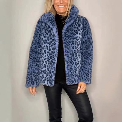 Abrigo Femenino Estampado Leopardo con Solapa y Cuero Sintético - Image 4