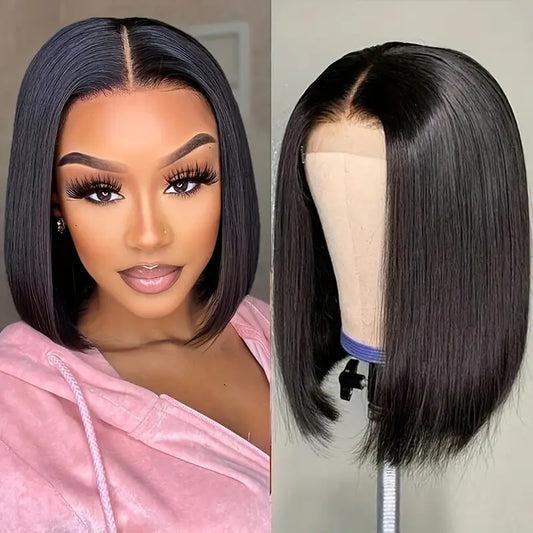 Peluca Frontal de Encaje Preajustada con Raya al Medio, Cabello Lacio Corto y Voluminoso - Image 2