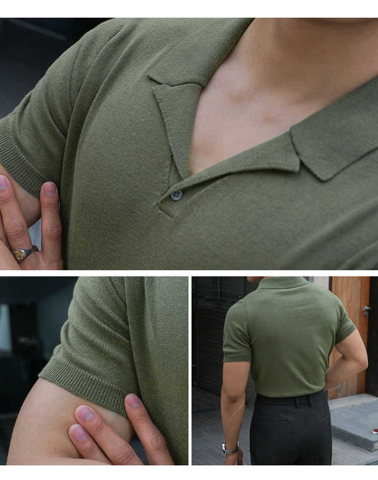 Camiseta Cuello Cubano de Algodón para Hombre Manga Corta - Image 2