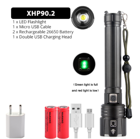 Linterna LED Recargable USB con Pantalla de Potencia y Zoom Ajustable - Image 5