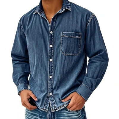 Camisa Vaquera Manga Larga Lavada para Hombre - Image 16