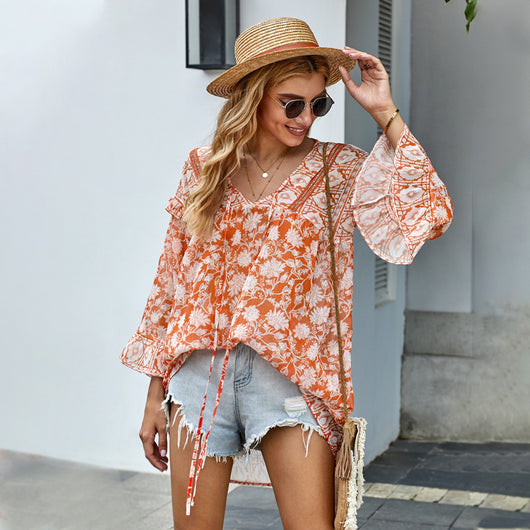Blusa Bohemia de Verano con Volantes y Escote en V - Image 6