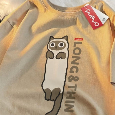 Camiseta Holgada Gato Naranja Tabby Primavera - Manga Corta Estilo Siam - Image 4