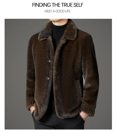 Abrigo de Invierno para Hombre con Cuello Solapa y Piel de Visón Dorado - Image 26