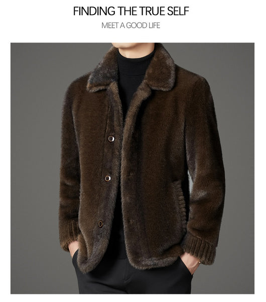 Abrigo de Invierno para Hombre con Cuello Solapa y Piel de Visón Dorado - Image 26
