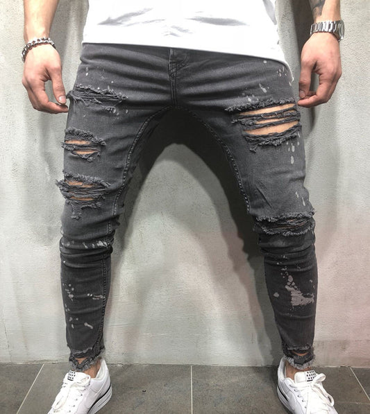 Jeans Skinny Ajustados para Hombre con Dobladillo Deshilachado y Pliegues - Image 2